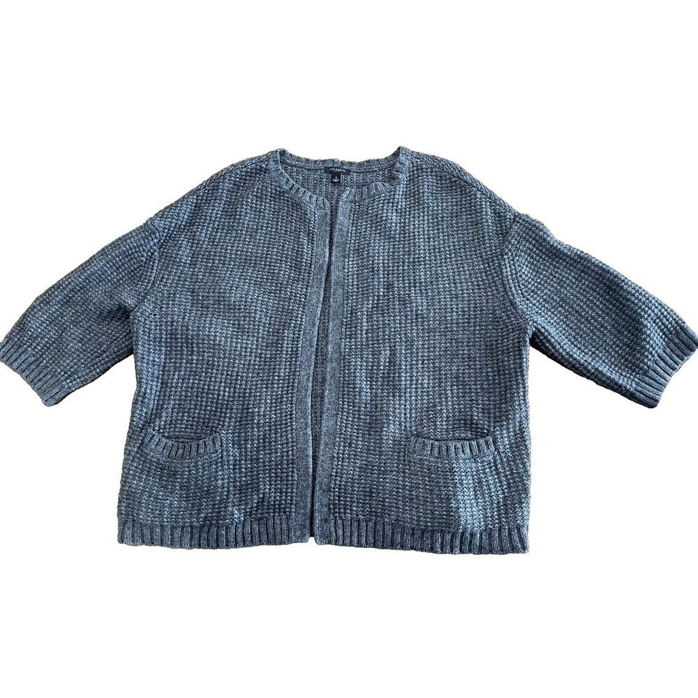 Ann Taylor Cardigan Women’s Small Gray Chunky Textured Knit Open Front Pockets